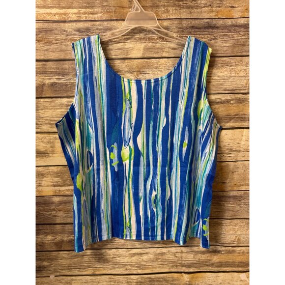 Fashion Formulas Blue  Green Striped 2-Piece Blouse & Sleeveless Top Set Size 2X - Picture 6 of 8